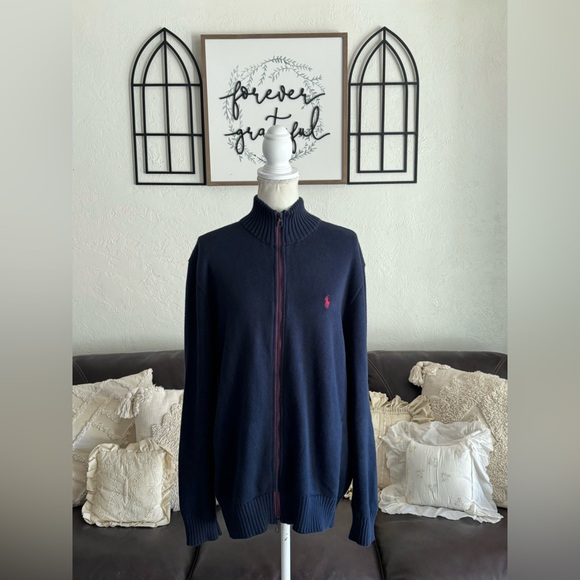 Polo Ralph Lauren Other - Polo Ralph Lauren Navy Blue Full Zip Cable Knit Sweater Men’s Size XL Classic